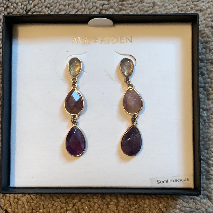 Ava & Aiden Purple Stone Drop Earrings